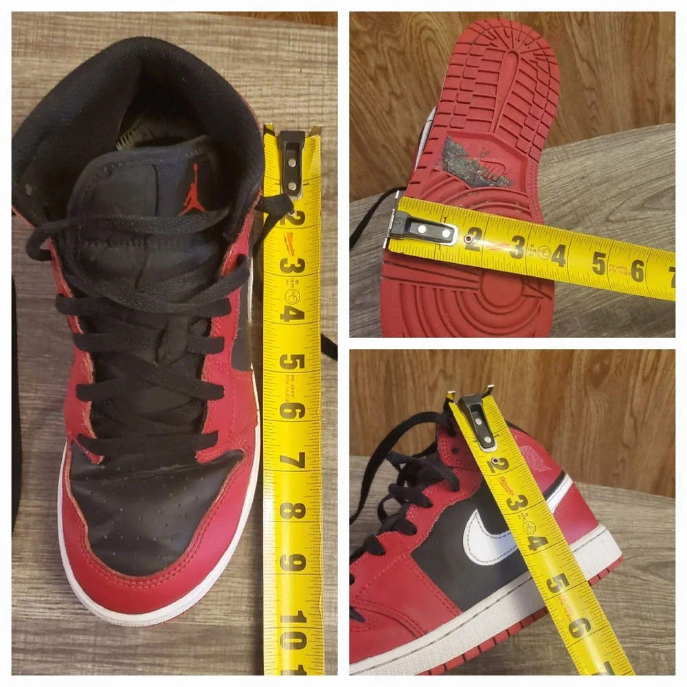 Nike Air Jordan 1‎ Mid Athletic Shoes Youth Size 6Y Black Red Bred